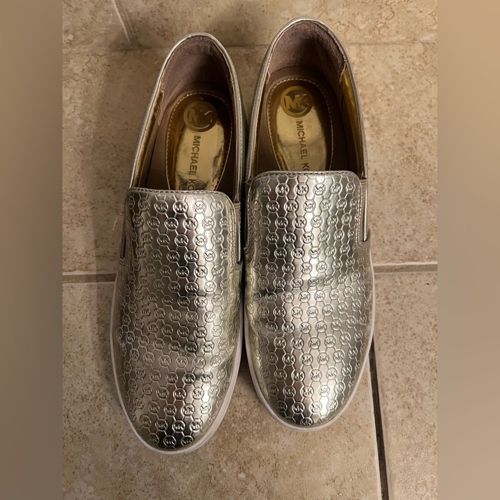 Michael Kors Metallic Gold Embossed Slip on Shoes - Picture 2 of 6